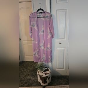 Floral Print Women's Duster - Purple